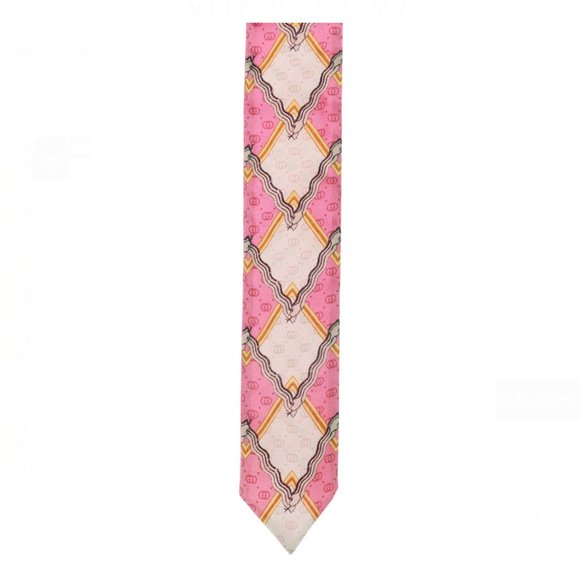 NEW Gucci Snake and Rhombus Print Neck Bow Twilly Scarf in Pink - Picture 5 of 9